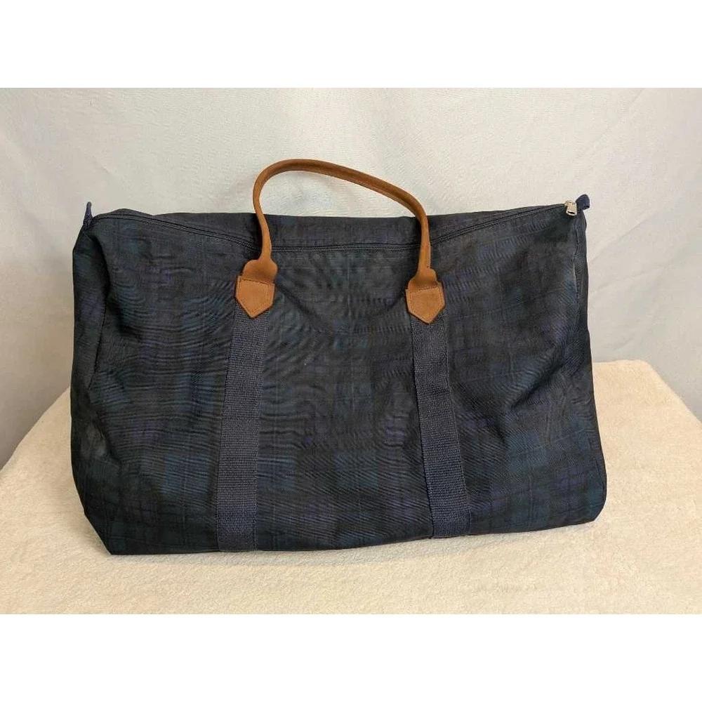 SEC‎ Conference Duffle Bag Navy Plaid Leather Trim Travel Weekender NCAA